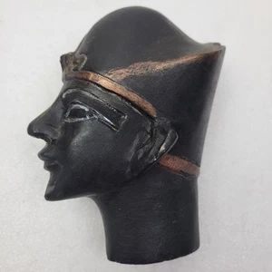 Scultura busto testa di faraone Egitto vintage replica marrone con pietra bordo oro - Foto 1 di 7