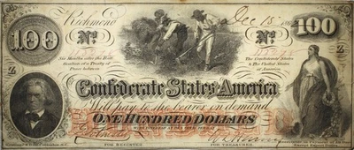 1862 $100 Confederate State Of America Currency Richmond VA XF+ P178 - Image 1 of 2