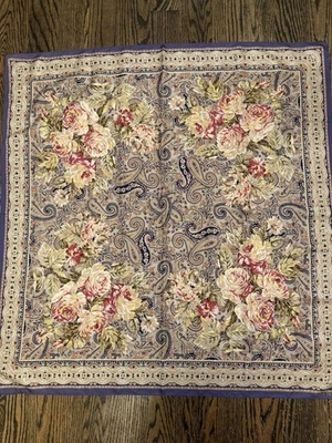 100% Silk Scarf ELLEN TRACY Lavender Paisley Roses W Gold Accents 34x35” - Image 1 of 4