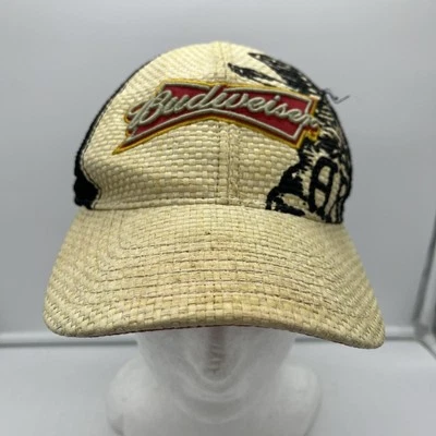 Budweiser Straw Mesh Back Trucker Snapback Hat Eagle Logo Beer Brewery - Image 1 of 4