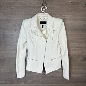BCBGMaxazria Women's Size Small "Boe" Moto Asymmetrical Zip Jacke Jacquard White - Picture 1 of 11