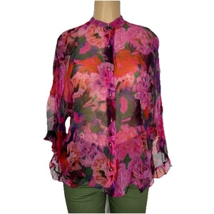 Camisa de Encubrimiento Johnny Was Floral 100% Seda Transparente Boho Para Mujer Talla S Informal Prendas para el torso - Imagen 1 de 14