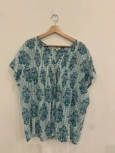 Orientique Naturally Women’s Cotton Blue Floral Boho Relaxed Fit Top Size 18 - Picture 1 of 12