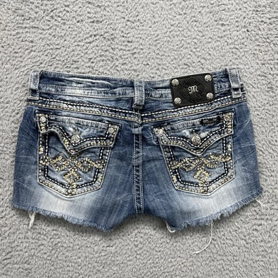 Miss Me Cutoff Shorts Womens 30 Blue Signature Rise Skinny Denim Embellished - Image 1 of 4