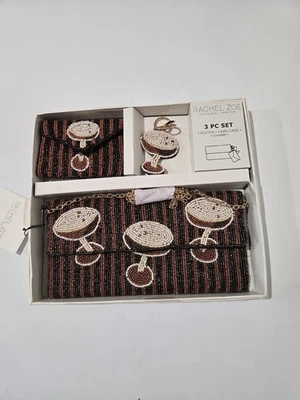Nuevo lanzamiento Rachel Zoe Juego de 3 piezas Cuentas Espresso Martini Bolso sin asas Estuche para tarjetas Dije Foto 1 de 4