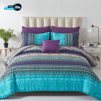 Boho Comforter Set Queen Size 8 Piece Bed in a Bag Bohemian Striped Bedding  - Image 1 of 4