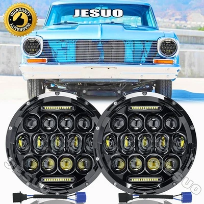 Pair 7'' inch Round LED Headlights White Halo fit Chevrolet Chevy Nova 1963-1978 - Image 1 of 4
