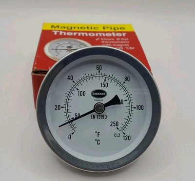 Magnetic Pipe Thermometer , Brannan . 0-120 Deg C. NEW.