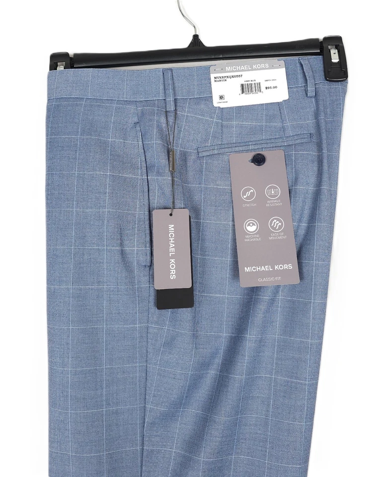 Pantalones de vestir Michael Kors elásticos de ajuste clásico azul claro ventana 42x30 nuevos con etiquetas Foto 1 de 4