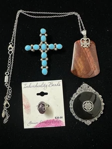 Vintage Konvolut 4 Edelsteine Onyx Türkis Tiger.. Anhänger Sterling Silber Halskette - Bild 1 von 17