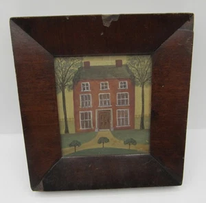Antique primitive framed painting Georgian house hand cut nails - Picture 1 of 24