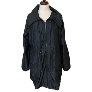 G.E.T Womens Size Medium Windbreaker Rain Jacket Full Zip Cinched Waist Black - Picture 1 of 16