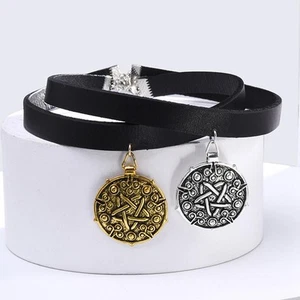 Hexer Rund Medaillon Leder Halsband Halskette Jagd Spiel Gothic Retro Anhänger - Bild 1 von 15