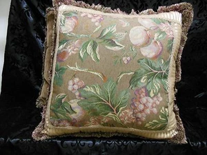 PAIR Stunning Tapestry Embellished Luxury Designer Pillow w Brush Fringe Velvet - Picture 1 of 5