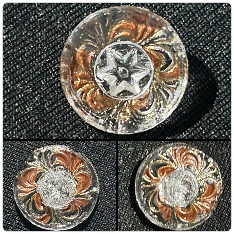 Antique Lacy Glass Button Foil Backing Burnt Orange / Bronze .55” Mint Cover