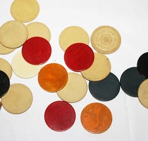 Lote de fichas de póquer vintage de juego de cartas baquelita negro bronceado amarillo rojo - Imagen 1 de 3