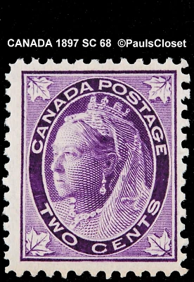 CANADA 1897 SC 68 QUEEN VICTORIA PURPLE 2¢ MINT NEVER HINGED OG FINE/VERY FINE - Image 1 of 2