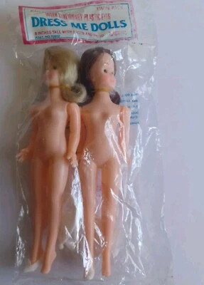 2 Pack Uneeda Dress Me Dolls 8" With Shoes And Stands No 70802 Vintage Dolls  - Image 1 of 3