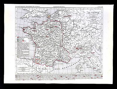 1849 Houze Map - France Francois I 1483-1547 Paris St. Denis Rheims Cognac Bearn • 21.38$