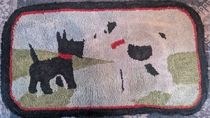 Antique American Handmade Hooked Rug - Unique - 23 X 40 - Dogs - Scotty - Picture 1 of 6