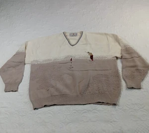 Pinnacle Collection Golf Sweater Men's 2XL Cream Beige Textured Cotton Knit Vtg - Picture 1 of 9