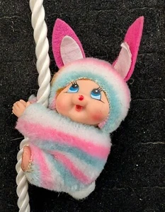 Vintage Plush Rabbit Pink & Blue Pencil Holder Clip-On Glue Marks Show - Picture 1 of 2