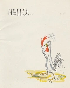 Vintage Greeting Card Stationery Chicken Waving Blank Inside 1950's - Picture 1 of 2