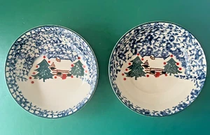 Set aus ZWEI HÜTTEN im SCHNEE Muster Volk Handwerk Keramik Salat Müslischalen - Bild 1 von 5