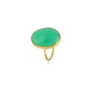 18K Yellow Gold Engagement Ring Chrysoprase Gemstone Christmas Ring Fine Jewelry - Picture 1 of 5