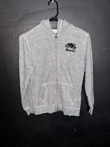 Roots Kids Hoodie Size XL 11-12 Years Gray Full Zip Puff Lettering Sweatshirt - Picture 1 of 7