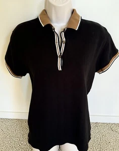 Antigua Womens Polo Shirt Size M Black Buttons Short Sleeve Top Pique Cotton - Picture 1 of 9