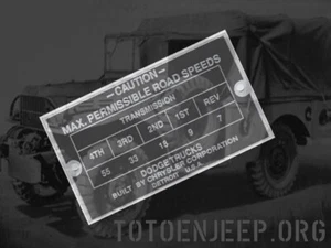plate plaque plaquette ALU DODGE CAUTION 3/4 T WC .. jeep willys ww2 - Foto 1 di 4