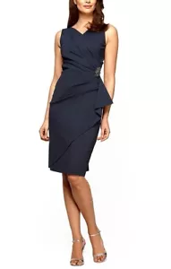 Alex Evenings Womens Size 12 Gray Embellished Ruched Sheath Cocktail Dress New - Picture 1 of 15