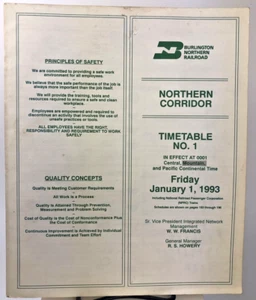 Januar 1993 BN BURLINGTON NORTHERN Northern Corridor Mitarbeiter Fahrplan #1 - Bild 1 von 2