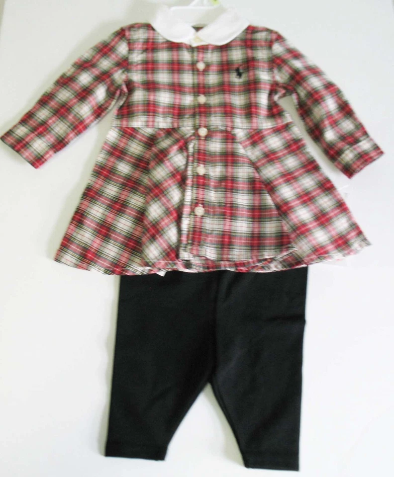 Ralph Lauren Baby Girls Tartan Shirtdress & Leggings Set Red Tartan Sz 3M - NWT - Image 1 of 1