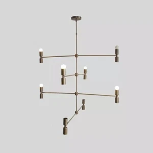 Lámpara de araña Sputnik de latón de dieciséis luces de ocho brazos estilo Mordern de mediados de siglo - Imagen 1 de 3