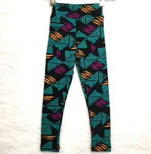 LuLaRoe leggings kids S/M (sz 2T-6) green orange purple lined - Picture 1 of 4