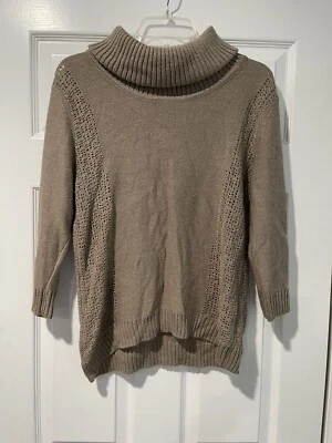 Женский свитер New York & Company средний размер с воротником-капотом светло-коричневый с золотой резьбой - Изображение 1 из 4