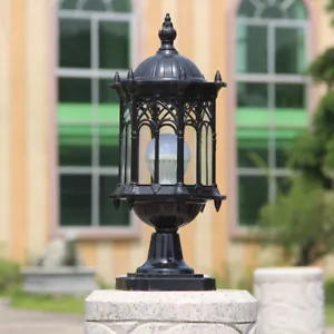 Black Pillar Light Modern Lantern Garden Lighting Outdoor Yard Gate Post Lamp - Picture 1 of 7