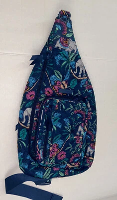 New Rare Vera Bradley Iconic Sling Quilted Floral Backpack Bag Kerala Elephants - Image 1 of 4