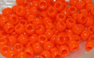 ORANGE NEON Opaque Pony Beads 9x6mm 100pc Acrylic USA made craft jewelry - Picture 1 of 2