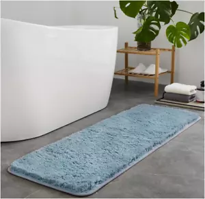 Shaggy Bathroom Runner Rug Non Slip Super Soft Washable Bath Mat 17"x47" Blue - Picture 1 of 7