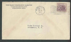 1933 COVER THE DAILY HAWK-EYE GAZETTE BURLINGTON IA - Picture 1 of 1
