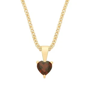 9ct Yellow Gold Natural Garnet Heart Solitaire Pendant + 18" Chain - January - Picture 1 of 7