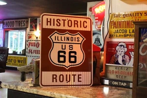 SELTEN ILLINOIS US ROUTE 66 HWY MOTHER ROAD METALLSCHILD HISTORISCH DOT 8-07 GAS FORD - Bild 1 von 9