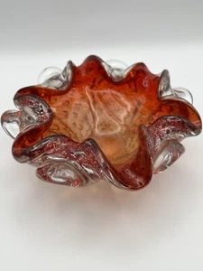 Vintage Murano Bullicante Orange Silber mundgeblasenes Glas 6" Schüssel kostenloser Versand - Bild 1 von 10