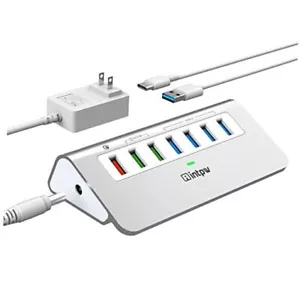 Powered USB 3.2 Hub 10Gbps,7 Port USB Data Hub USB 4 Data 10Gbps + 3 Charging - Picture 1 of 7
