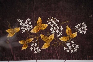 Victorian Embroidery Chenille And Silk Ribbon Flowers On Velvet Panel - Picture 1 of 12