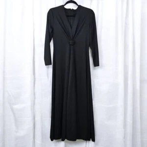 Vintage Black Draped Evening Dress Knotted Detail Size 12 Maxi Party Gothic Core - Picture 1 of 13