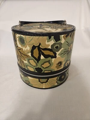 Caja de sombreros florales vintage rara con cremallera cilindro de equipaje ligero años 60  Foto 1 de 4